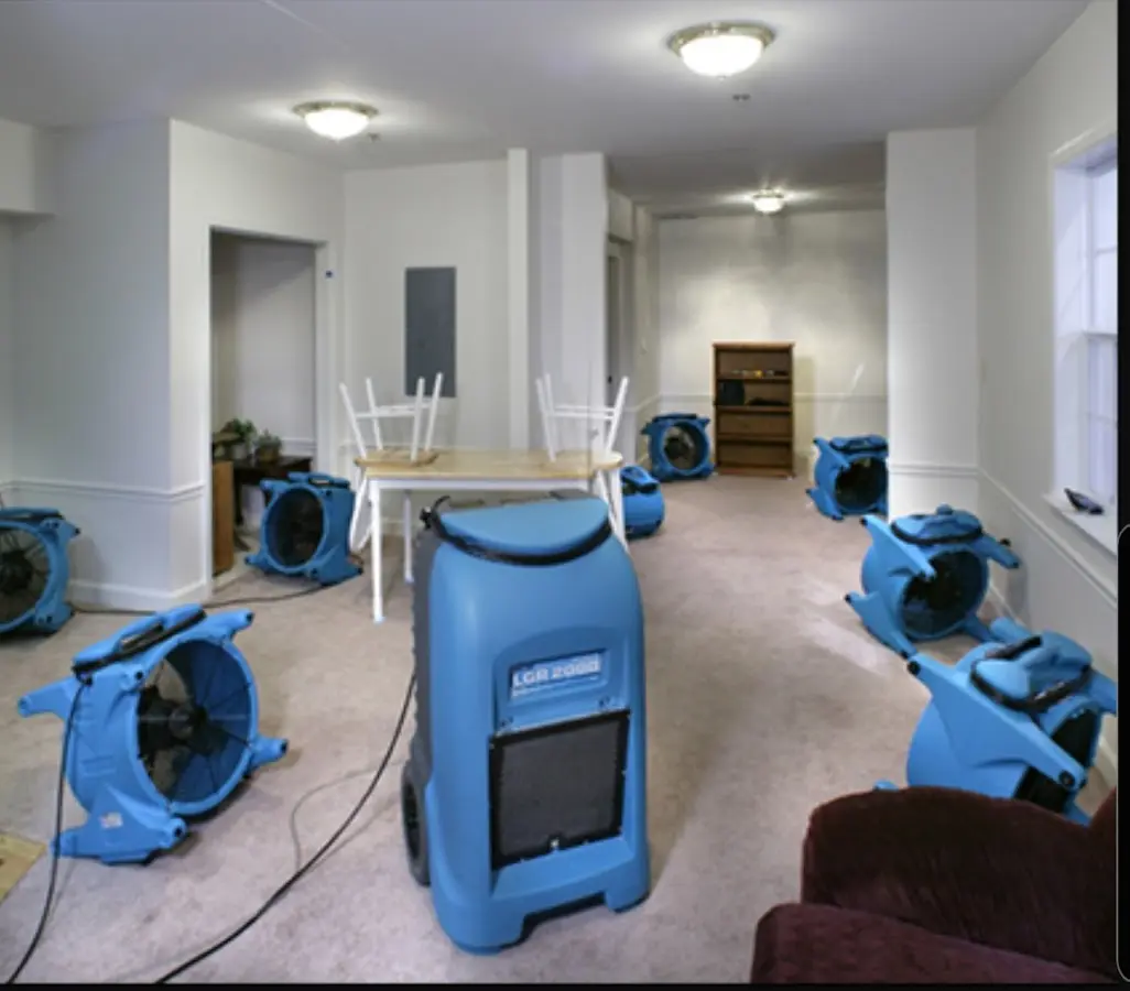 Air movers and dehumidifier setup for Water Extraction & Removal in Phoenixville